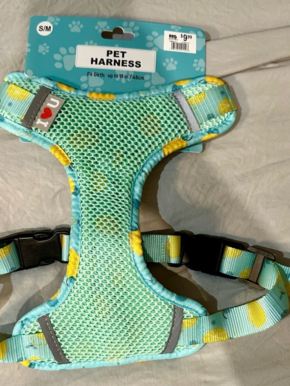 Aqua and Yellow Dot Mesh Dog Harness - Unbranded